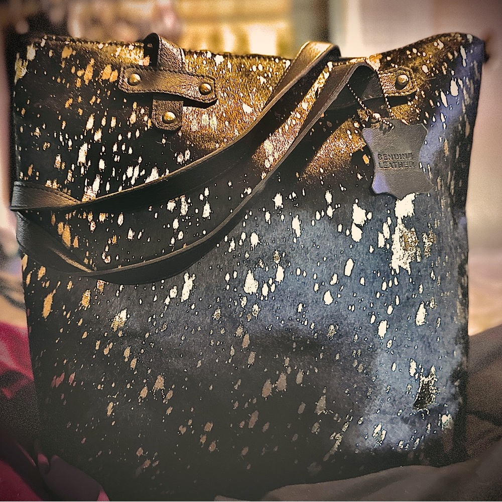 | Bespoke Exposed Fur Black Cowhide Large Tote |